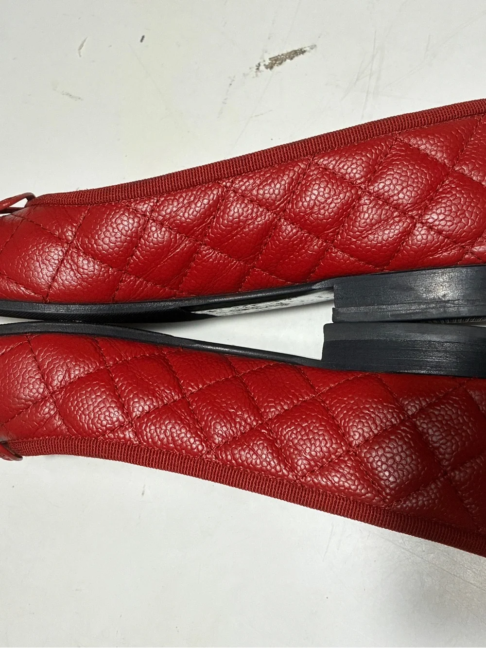 sold CHANEL Red Quilted Leather Ballet Flats with Bow and Embossed CC